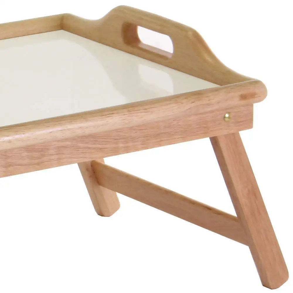 Wood Bed Tray Bamboo Serving Tray with Handle and Foldable Leg