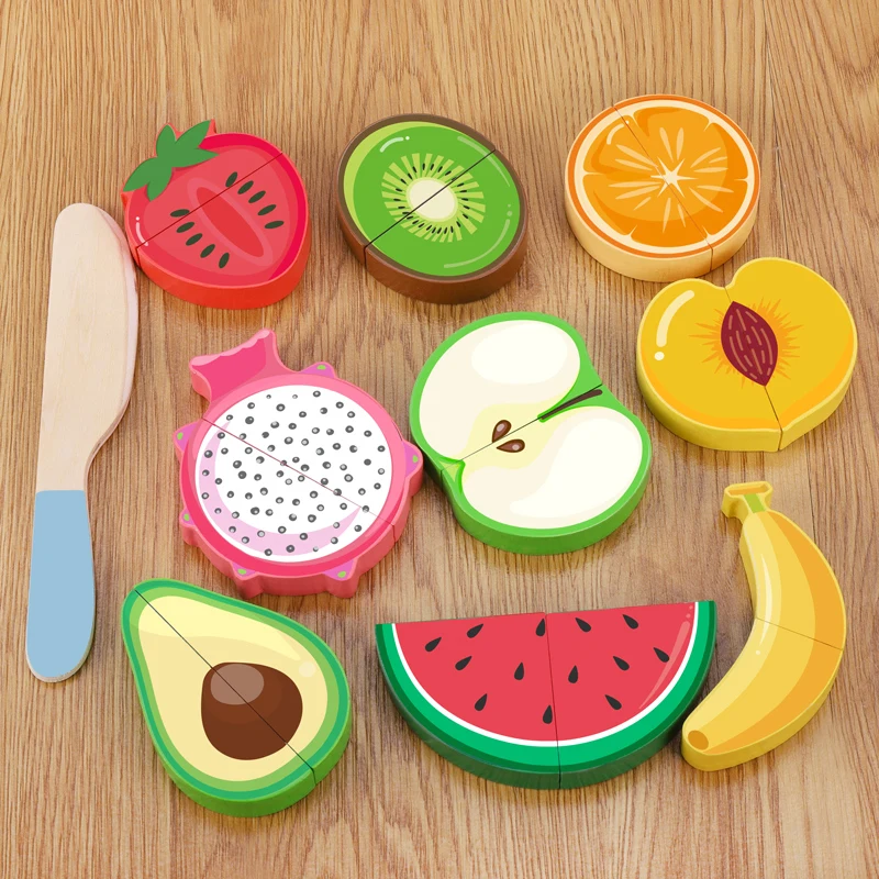 YUCI Wholesale Montessori Wooden Magnetic big Cutting Kitchen & Food Toys Fruit Vegetable Play Set for Kids Pretend Play Game