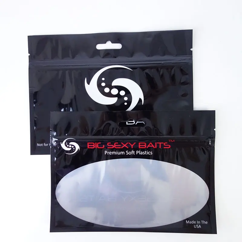 Custom Printing Glossy Aluminum Foil Fishing Bait Packaging clear Zipper Bags Fish Feed 3 Side Seal Pouch bag