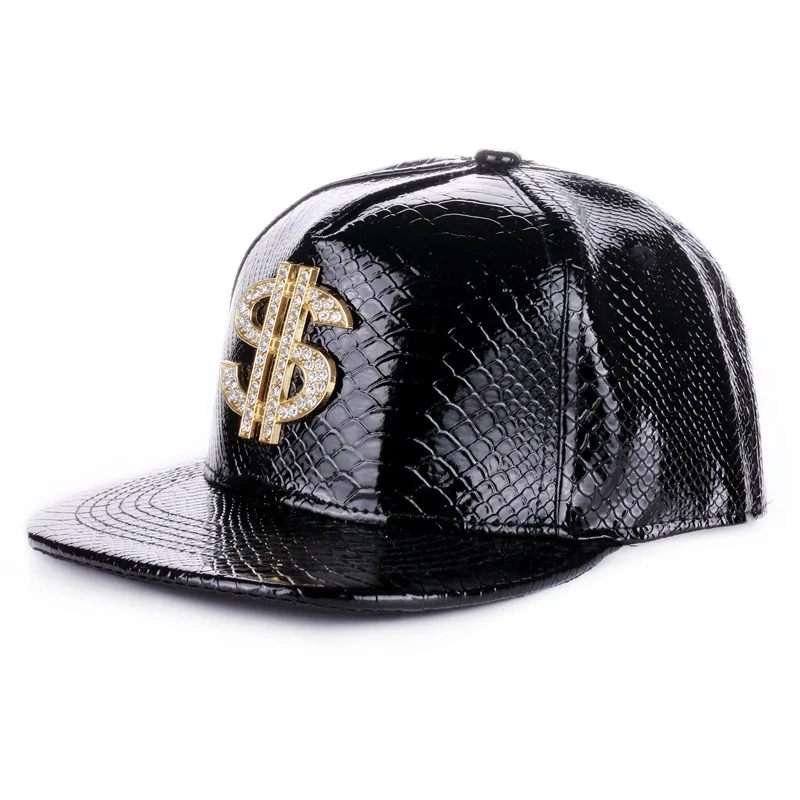New Fashion Rock Crocodile Flat Brim Dollar Leather Hip-pop Baseball Cap Snapback Hat