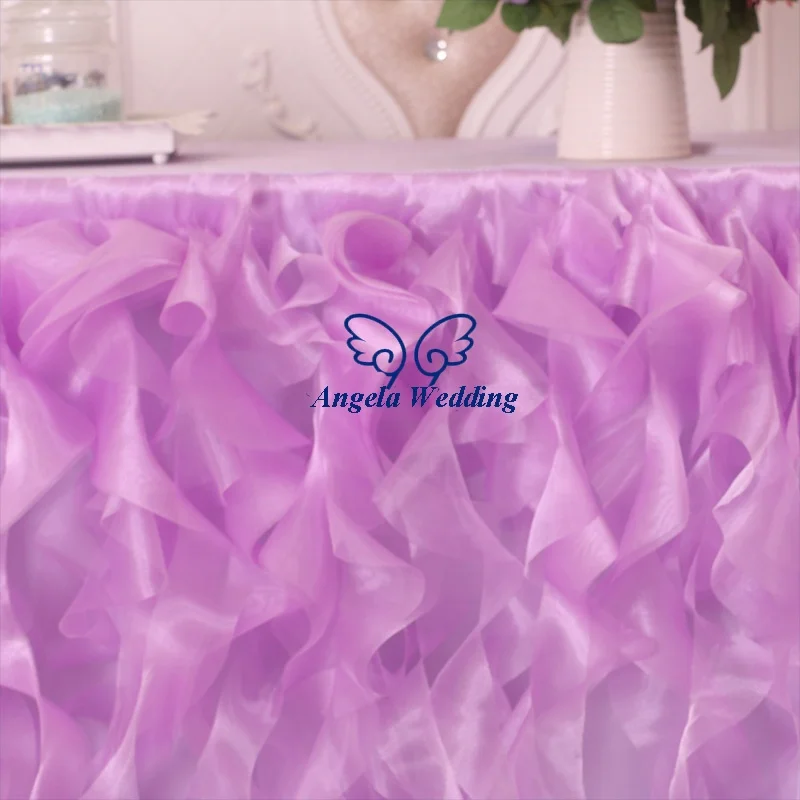 SK010G real picture birthday party wedding decoration  8ft long75cm drop light purple organza curly willow table skirting