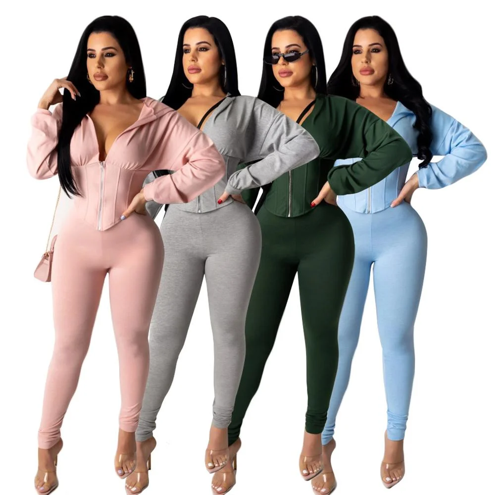Womens Two Piece Set Hoodie Tracksuit 2021 New Arrival Women Clothing Sets Corset Top with Bottom 2 Piece Pants Sets RS00358