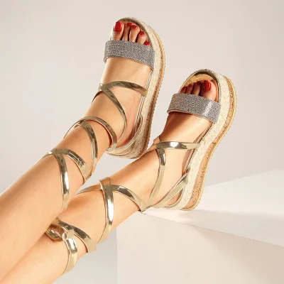 PL011 wholesale high quality summer Roman gladiator wedges shoe stylish lace up platform women sandals