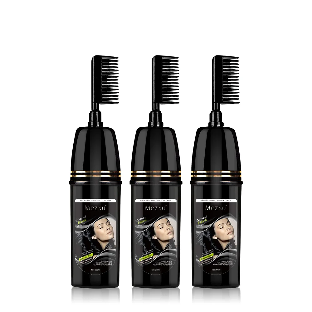 Best Selling Conditioning Natural Herbal Ginger Black Hair Color Dye Shampoo With Comb