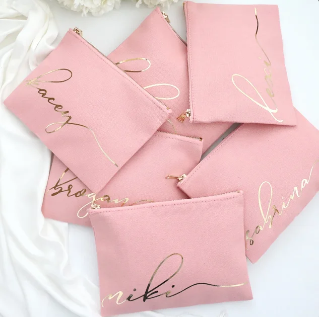 Custom 12oz cotton canvas zipper cosmetic bag with metal zipper travel portable storage bag