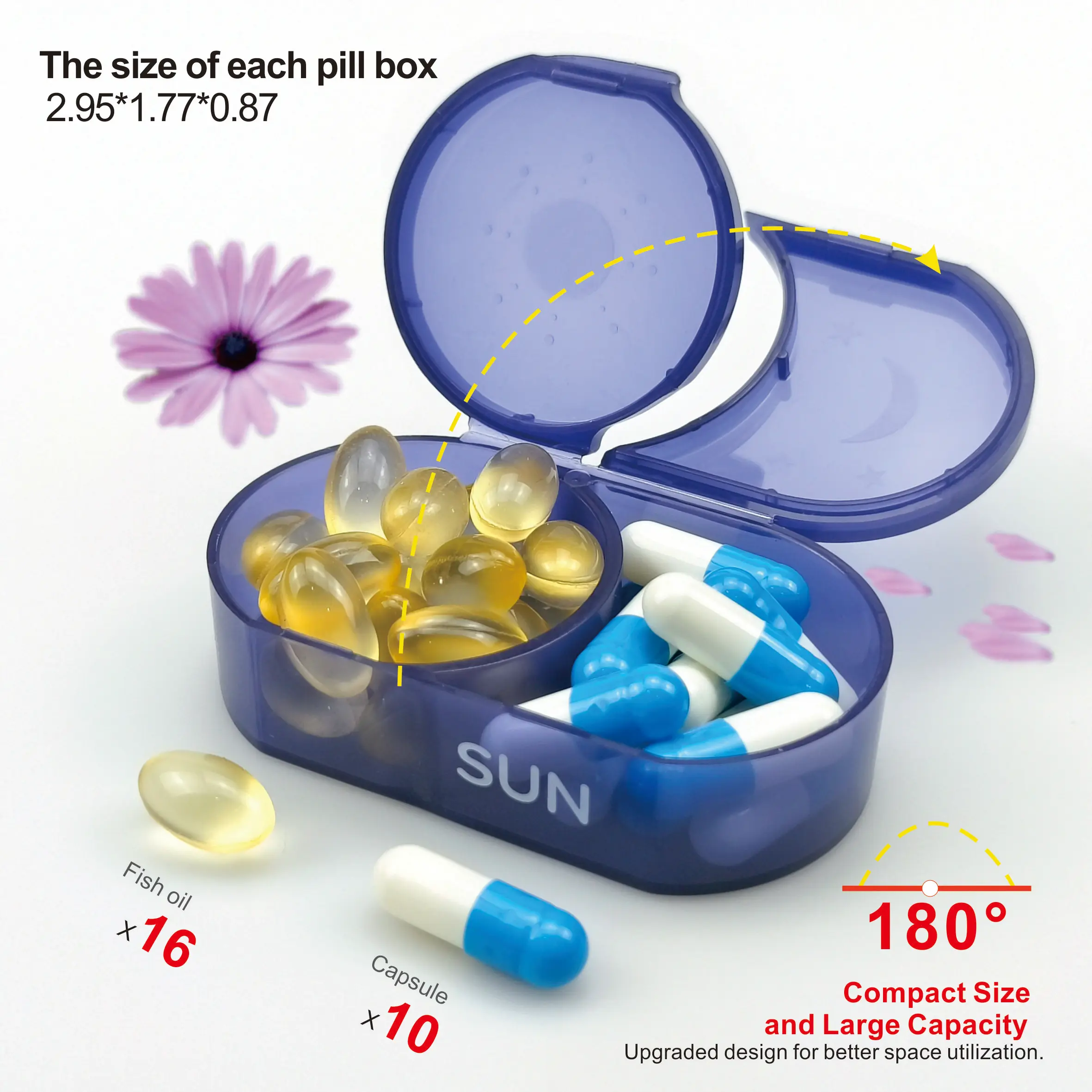 Hot New Portable Blue Bisphenol A (BPA)-Free Weekly Pill Organizer 7 Day 14 Compartment PP Plastic Pill Box Daily Pill Organizer