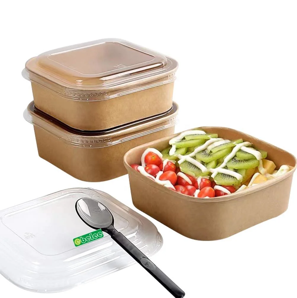 Biodegradable 8oz 12oz 16oz Kraft Paper Soup Cup Fast Food  Paper Bowl Soup Container with Lids