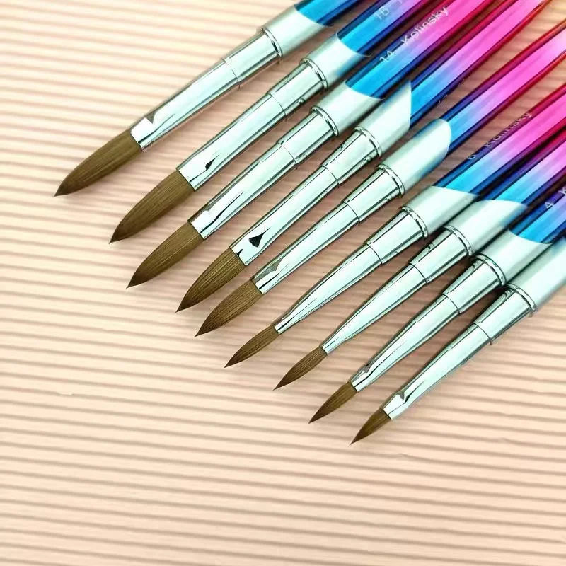 Pure 70% Konlinsky Nail Brush Colorful Coated Wood Handle Glue Mixing Acrylic Gel Pen Brush Nail Art Manicure Round Pen Brush
