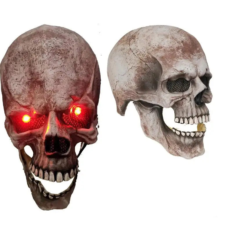 2023 Cheap Halloween horror new moving mouth skull mask head cover mouth moving skull halloween party decoration porp mask