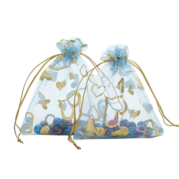 Custom Transparent Drawstring Pouch Yarn Gold Organza Bags For Storage