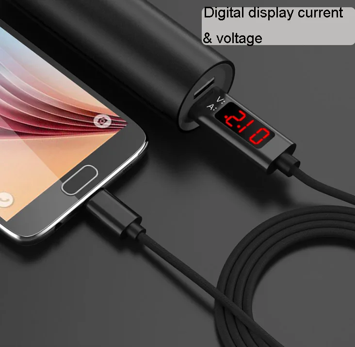 Нейлоновый Плетеный micro USB-кабель для быстрой зарядки с ЖК-дисплеем напряжения и тока