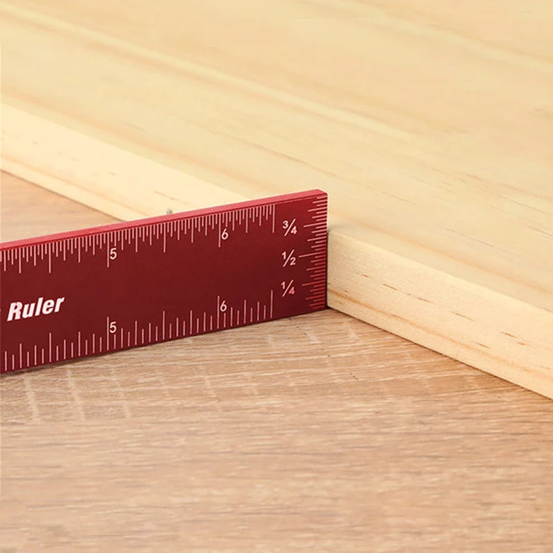 Multifunctional 6/8/12 inch T-Type Ruler Aluminum Alloy Scribing Ruler Woodworking Precision Pocket Metal Slide Rule