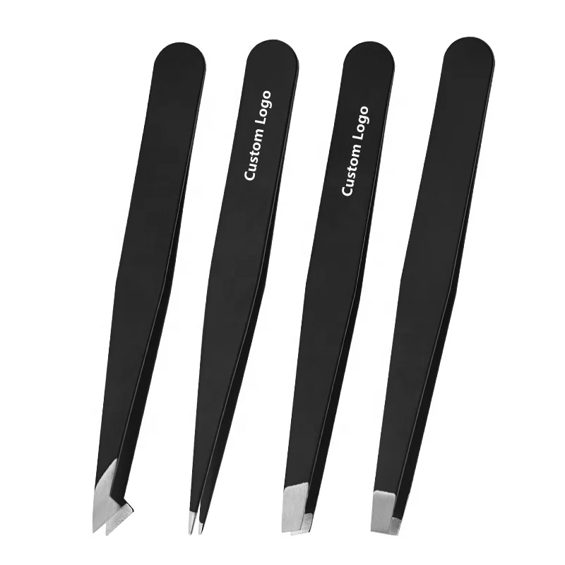 High Quality Custom 430 Stainless Steel Eyebrow Tweezers Classic 4 Styles Slanted Pointed Head Hair Removal Eyebrow Clip Tweezer