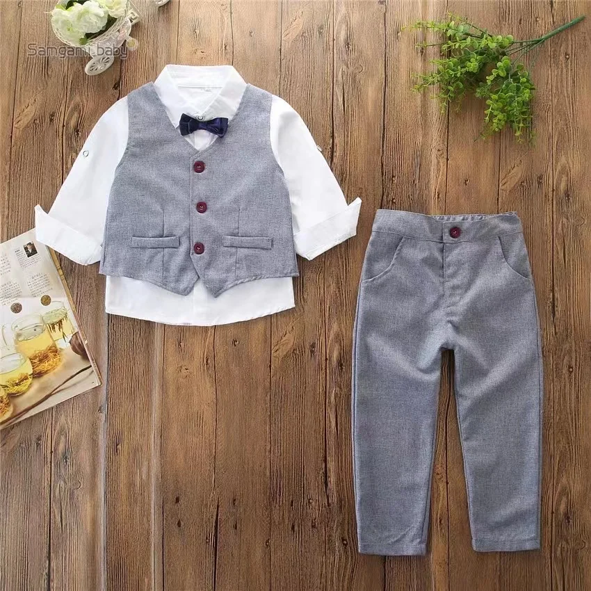 Custom Baby Boys Formal Gentleman Suit Kids Clothing Romper Suspenders Shorts  Children Wedding Tuxedo Outfit