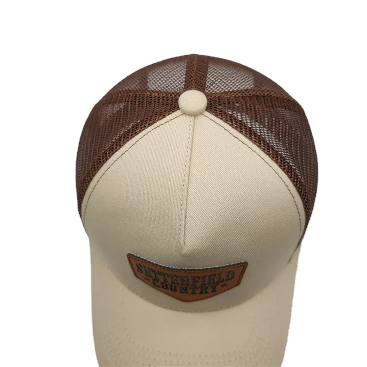 Richardson 5 panel customized leather patch snapback trucker hat cap