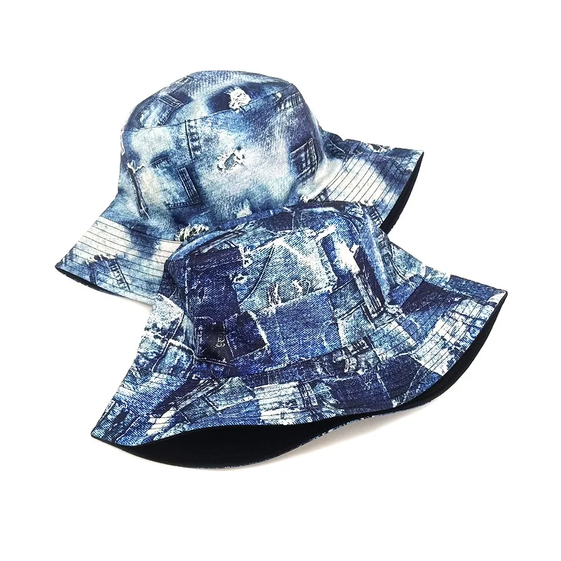 OEM wholesale denim Europe American spring fall retro graffiti sunshade outdoor breathable gorras bucket hat for men