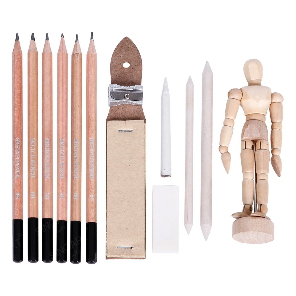 SINOART Customizable Drawing Sketch Set: Personalized Art Sketch Pencil Set with Sketching Tools and Manikin in Blister Package