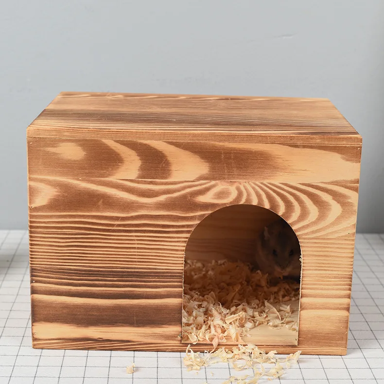 Wooden pet cat litter winter insulation house creative chinchilla litter pet log house hamster cage small wooden box
