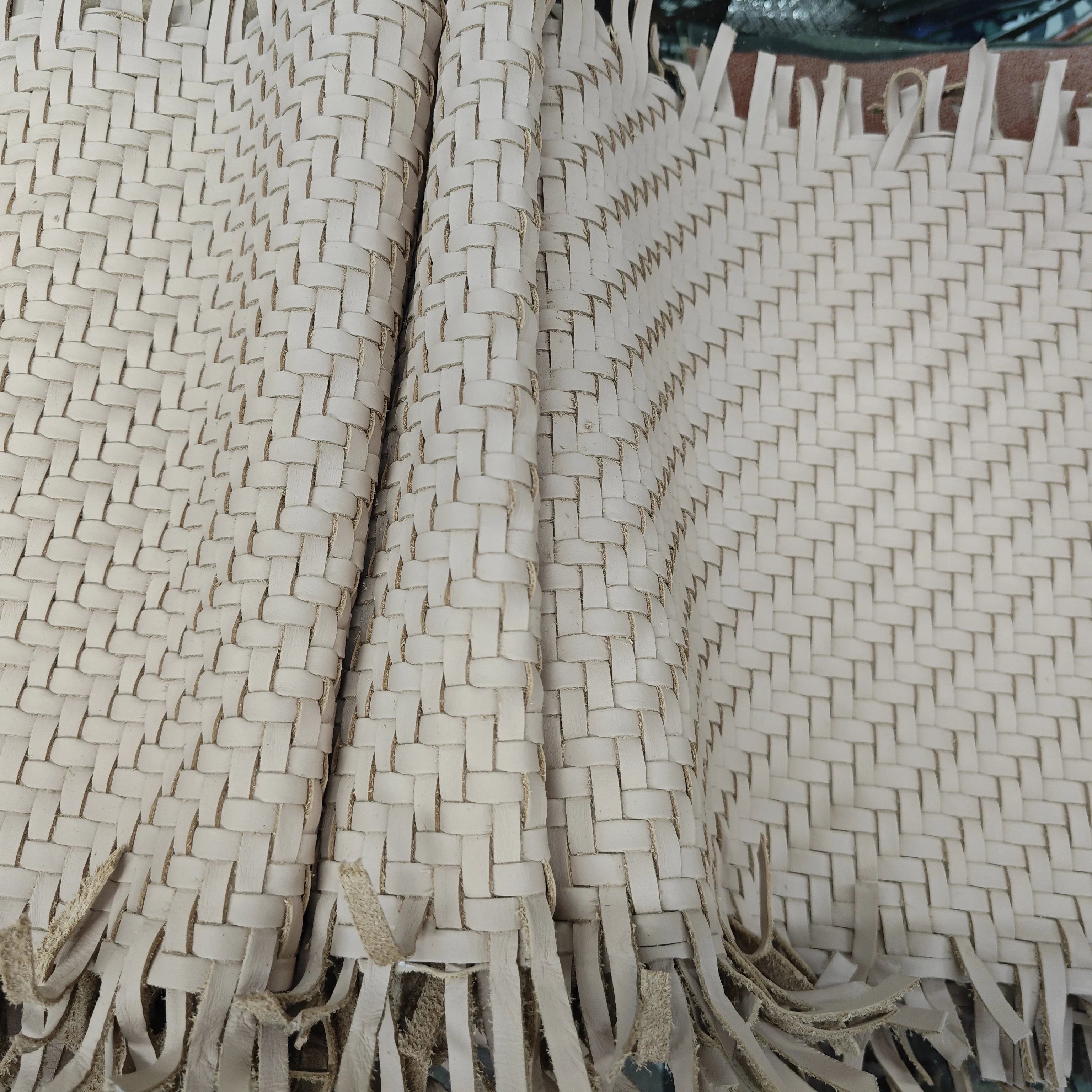 Garment braided cow leather fabric handmade woven first layer genuine cowhide