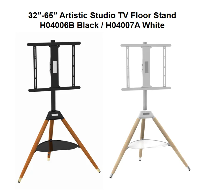 32inch-75inch Latest Design Luxury Artistic Easel Studio Wood TV Floor Tripod Stand With 3 Legs and A Heart DVD/AV Metal Tray