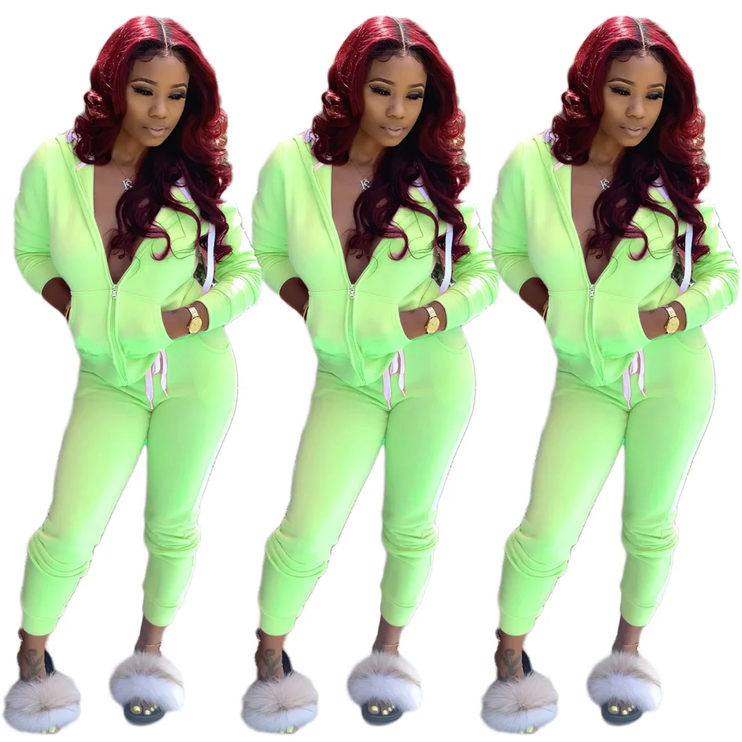 
New arrival solid long sleeve solid zip sweatshirt pencil pants women two piece set 