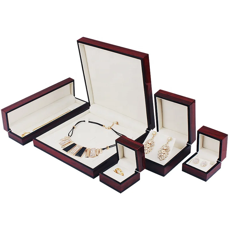Luxury Wood Lacquer Finish Necklace Bracelet Earring Pendant Ring Jewellery Gift Storage Display Jewelry Packaging Box