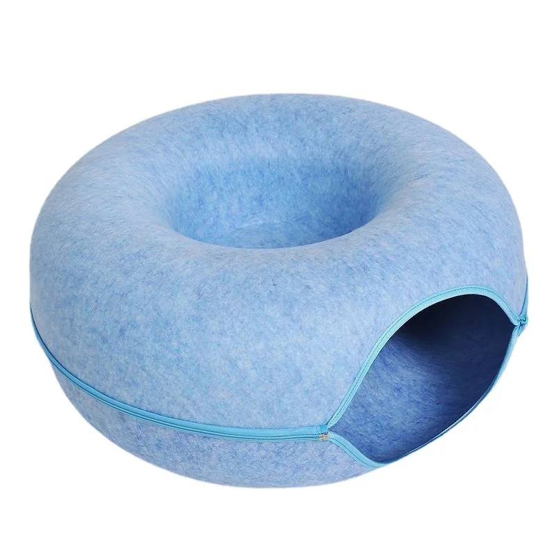 Cat Hole Tunnel Nest Bed Detachable Felt material washable Funny Cat Donut Tube Toy  Double-layer composite structure cat bed