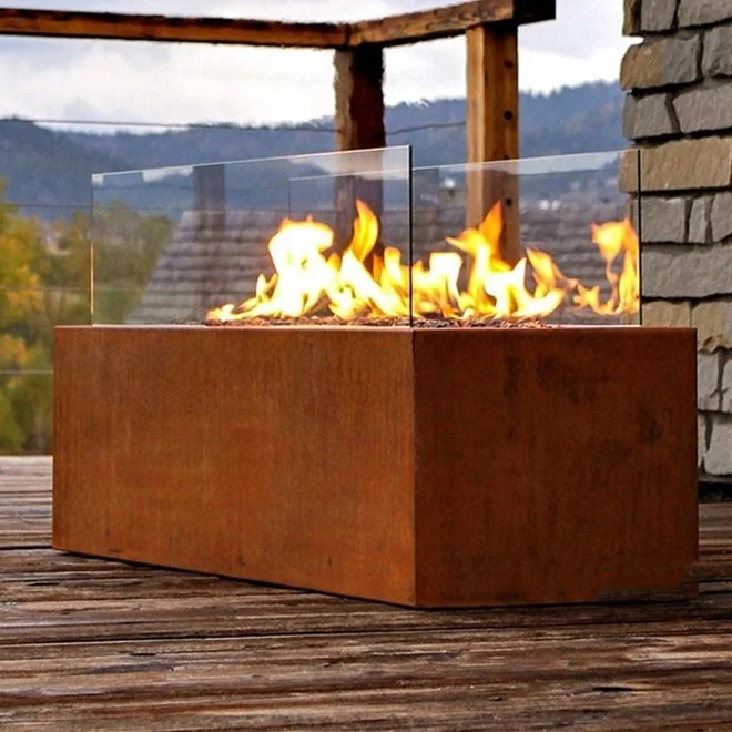 Rusty Look Metal Gas Firepit for Outdoor Warming