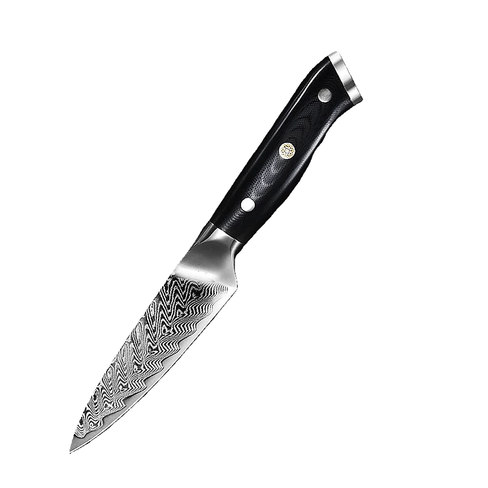 Dropshipping Amber 3.5 Inch Alligator Pattern Damascus Steel Utility Fruit Knife With Olive Wood Handle