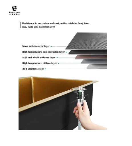 ADLONE Gold Luxury Stainless Steel Kitchen Sink Over or Under Counter 304 Stainless Steel Single Bowl Gold Basket Drainer Soap D