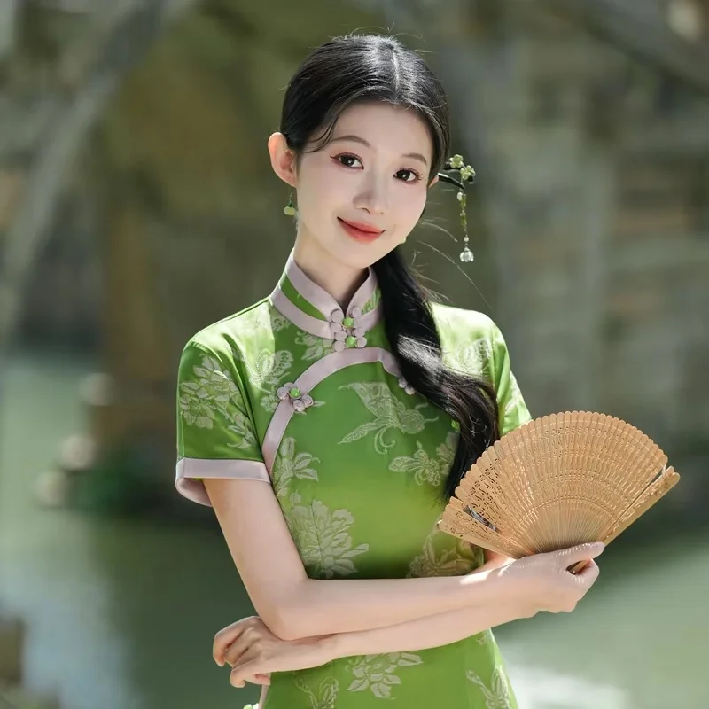 2024 Chinese Traditional Qipao Elegant Retro Women Cheongsam Long Qi Pao Dresses