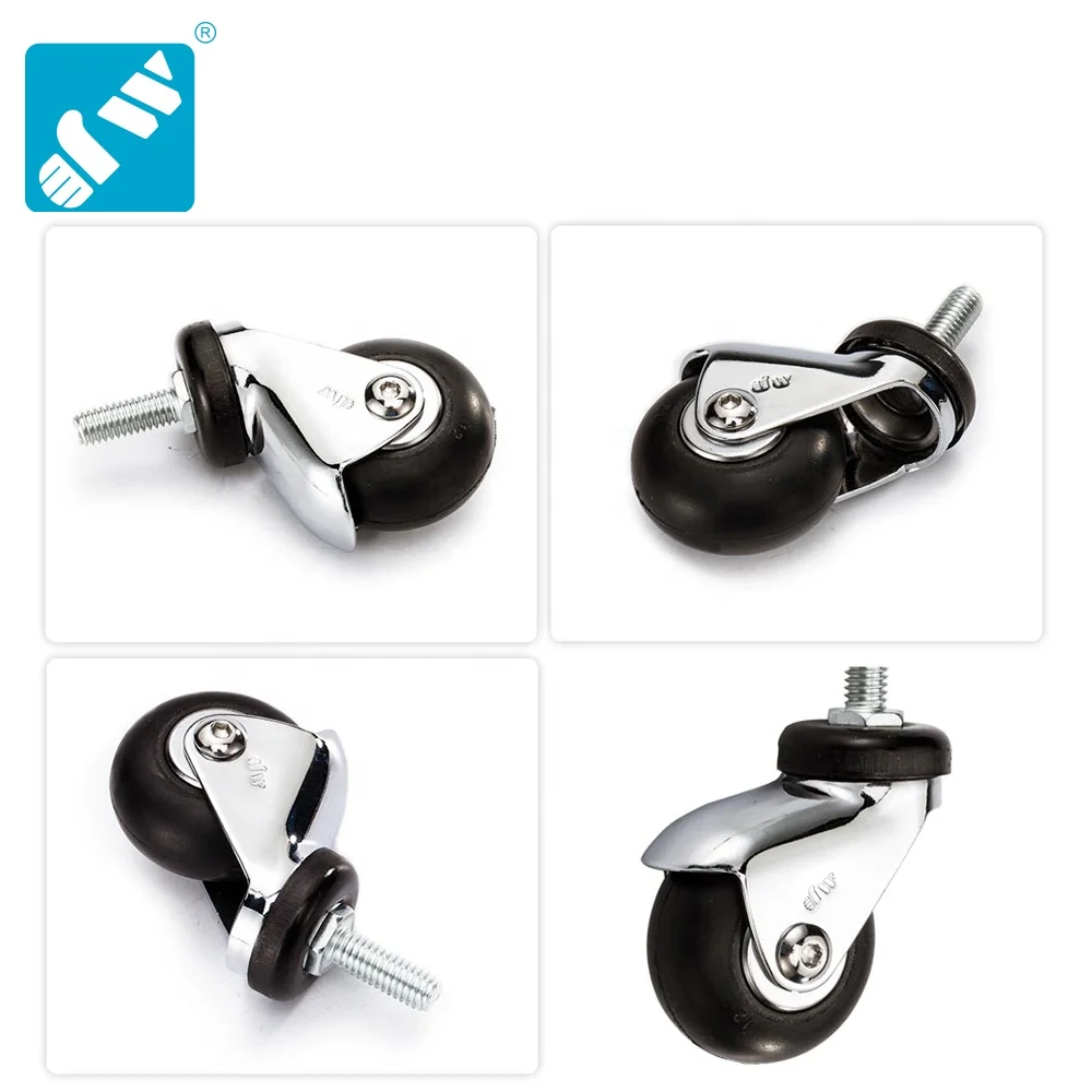 Swivel Threaded Stem Medium Duty Medical Trolley Caster,2/3Inch Black Rubber Wheel Medical Caster,Chrome Plated Caster Wheel
