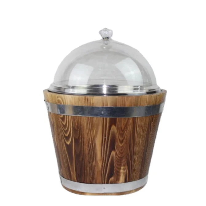 Rice bucket with transparent lid wood barrel display