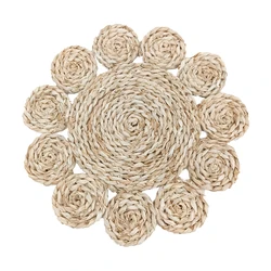 Factory Hot Selling Hand Made Eco-Friendly Material Natural Corn Husk Hollow Custom Flower Shape Placemat