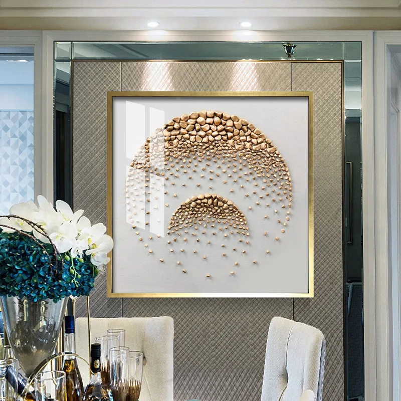 Luxury Aluminum Frame Living Room Sofa Wall 3d Picture of Golden Crystal Porcelain Wall Art