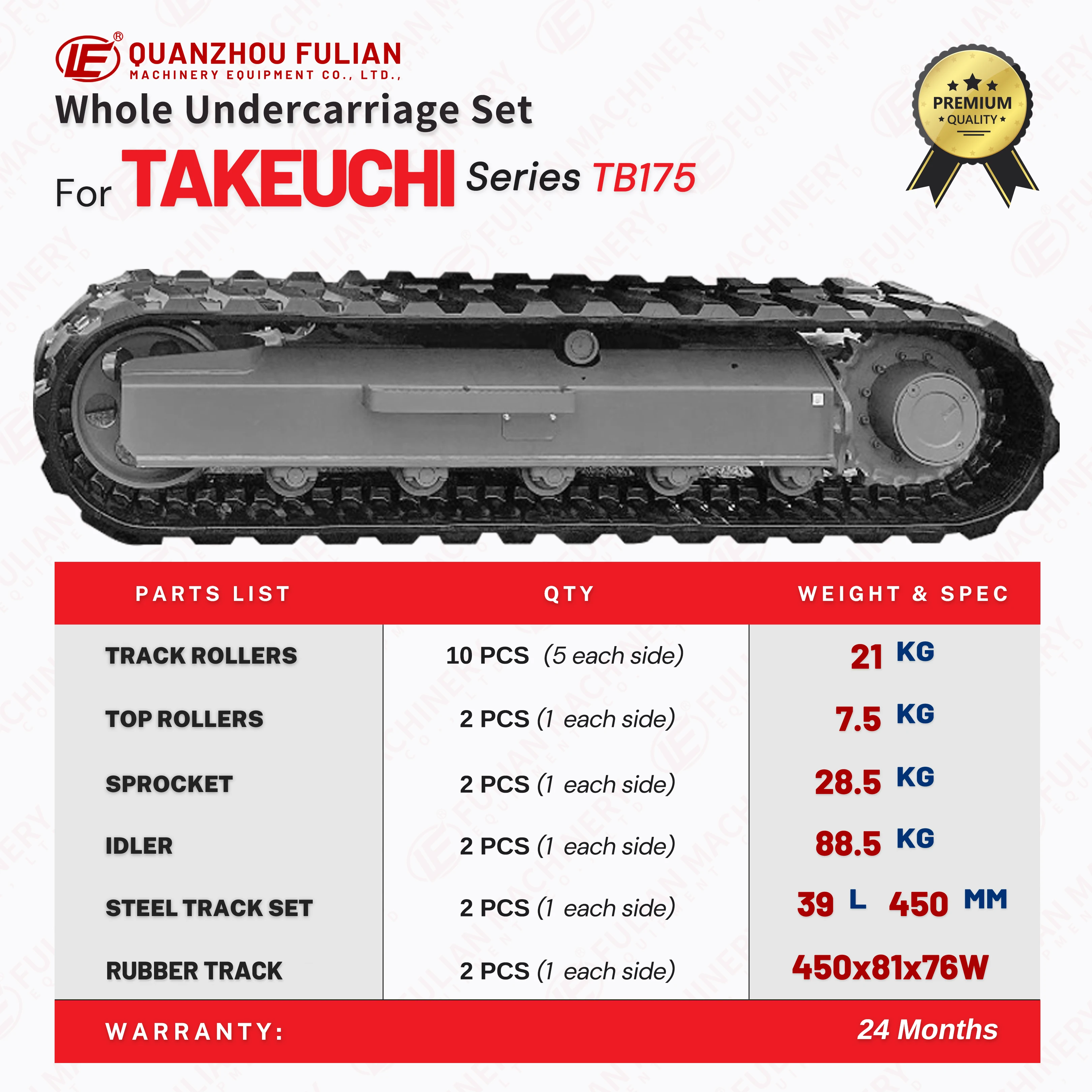 TB175 Series Mini Excavator Undercarriage Rubber Track Chassis Carrier Roller Idler Track Roller Wheel Sprocket for Takeuchi