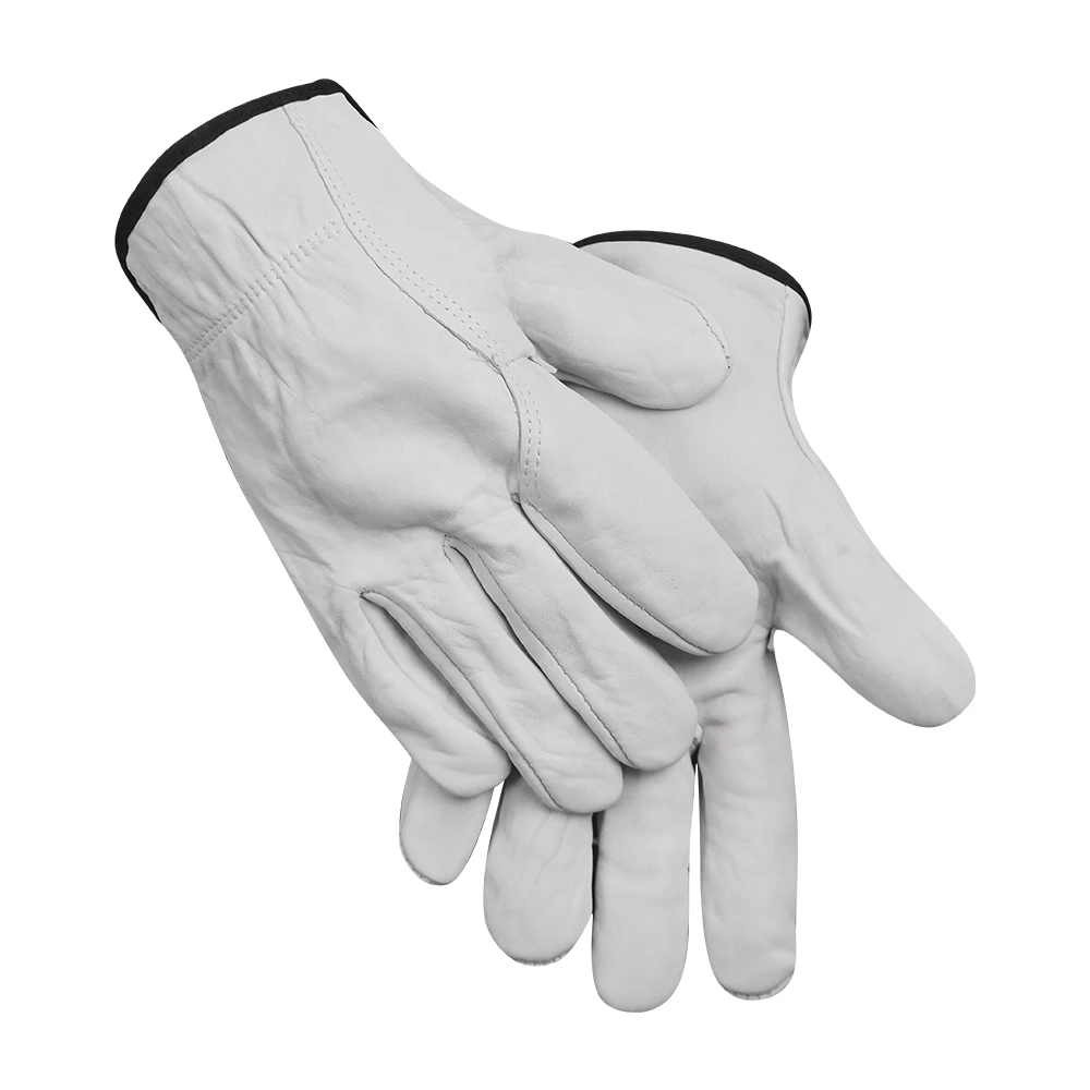 Cheap White Goatskin Industrial Construction Builder Mechanics Drivers Welder leather Work Safety Gloves