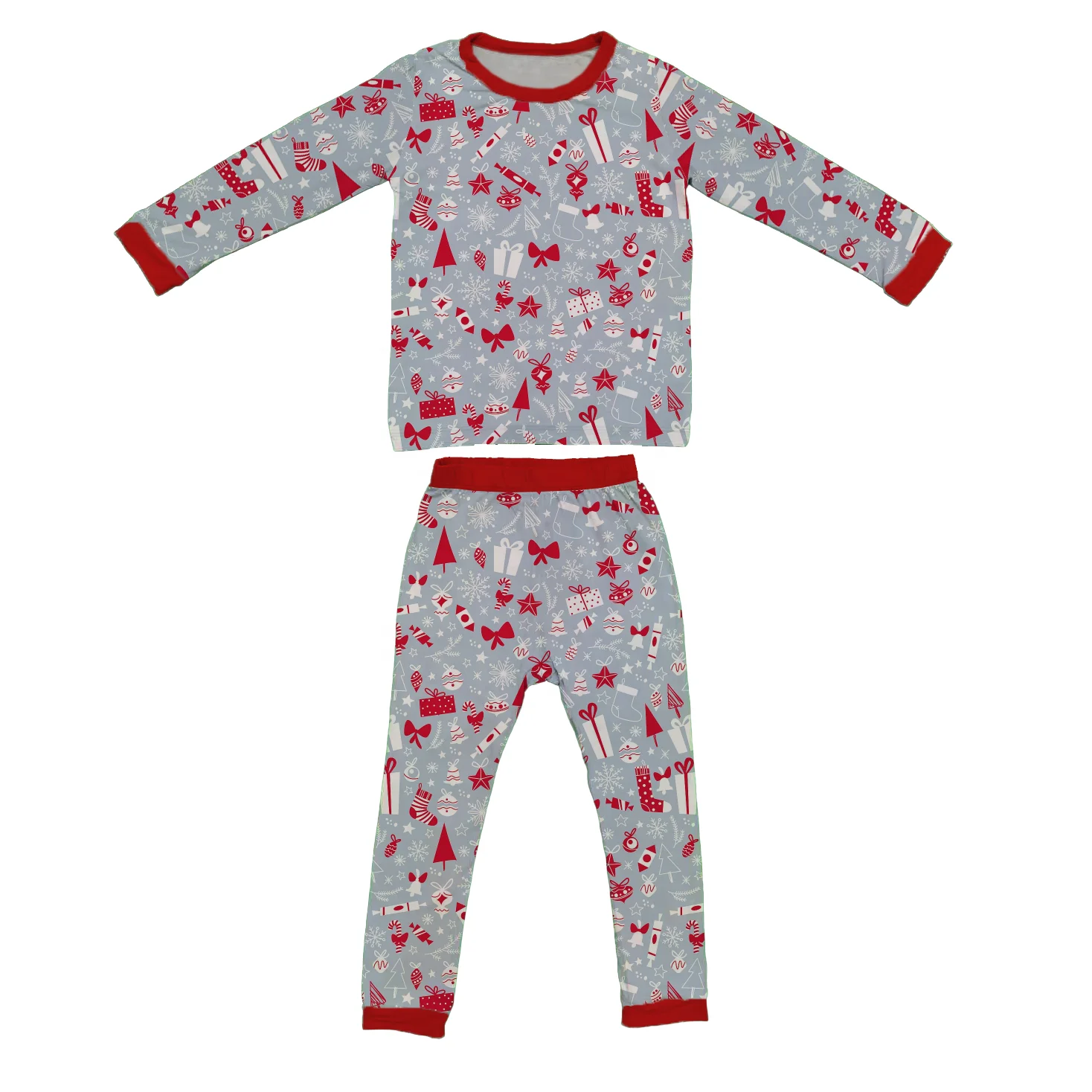 New Fashion Christmas Style Unique Custom Spring Autumn New Born Baby Boys And Girls Two Piece Bamboo Pajamas Set Clothes