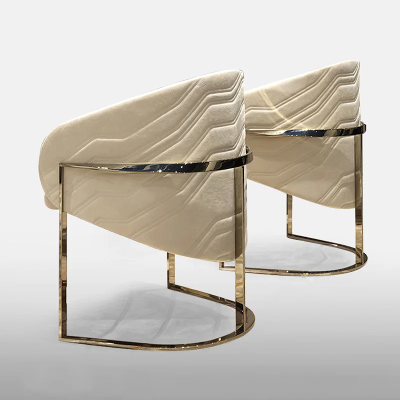 Modern nordic designer armchair dining room side chairs club leather and metal gold stainless steel legs high end dining chair