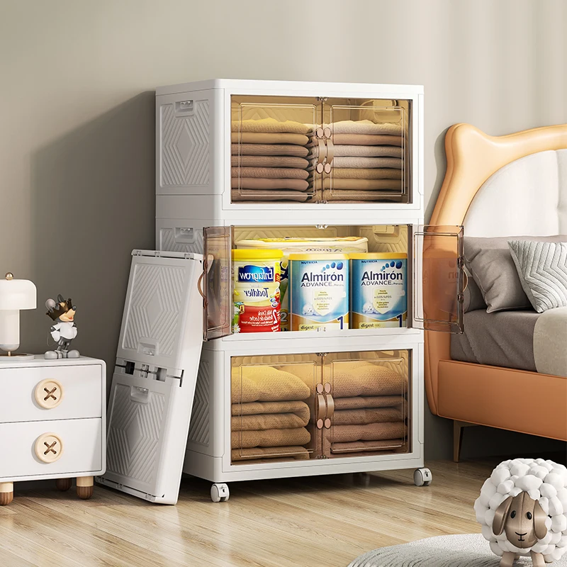 2024 new 70cm wide practical multifunctional plastic snack storage cabinet storage folding cabinet with wheels