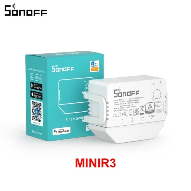 Интеллектуальный выключатель света Sonoff мини R3 16A переключатель Wi-Fi с S-MATE Mate без нейтральный провод дистанционное управление работает для Alexa Google