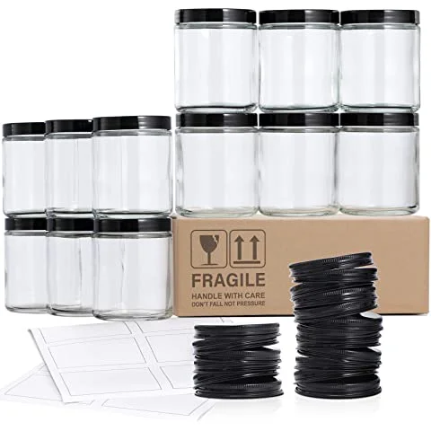 2oz 4oz 8oz Clear Round Glass Jars with Plastic Lids,Empty Cosmetic Bottles For Beauty Products, Lotion, Powders and Ointments