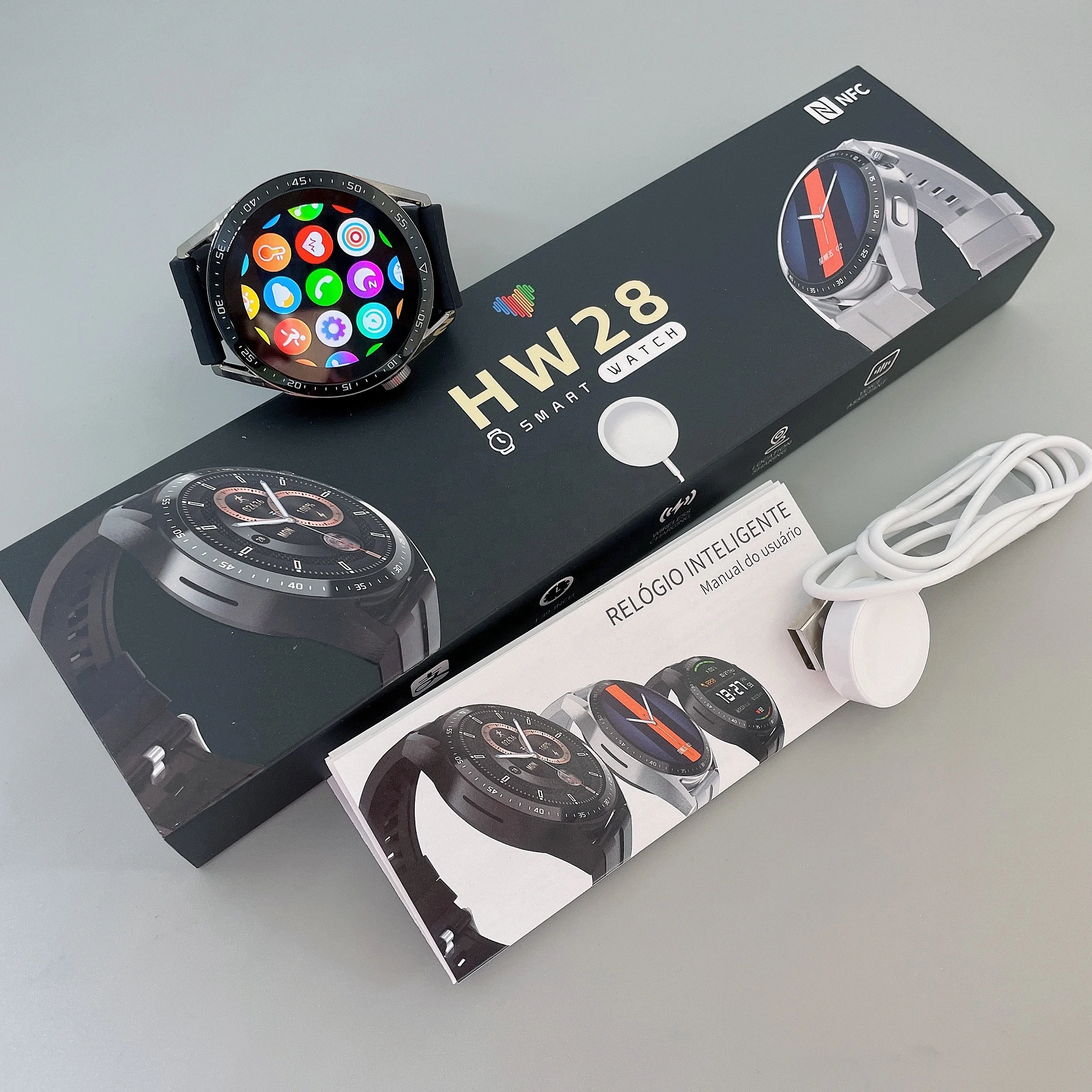 2022 Dropshipping hw28 reloj inteligente NFC health Monitoring Remote Phone Control Waterproof Smartwatch ODM OEM