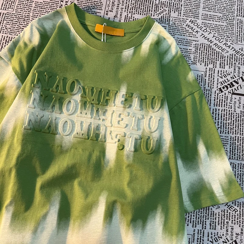 Hot High Quality 260 Gsm T-Shirt Hommes Printing Custom Cotton Men T Shirt clothing manufacturer Tie Dye Embossed LOGO T-shirt