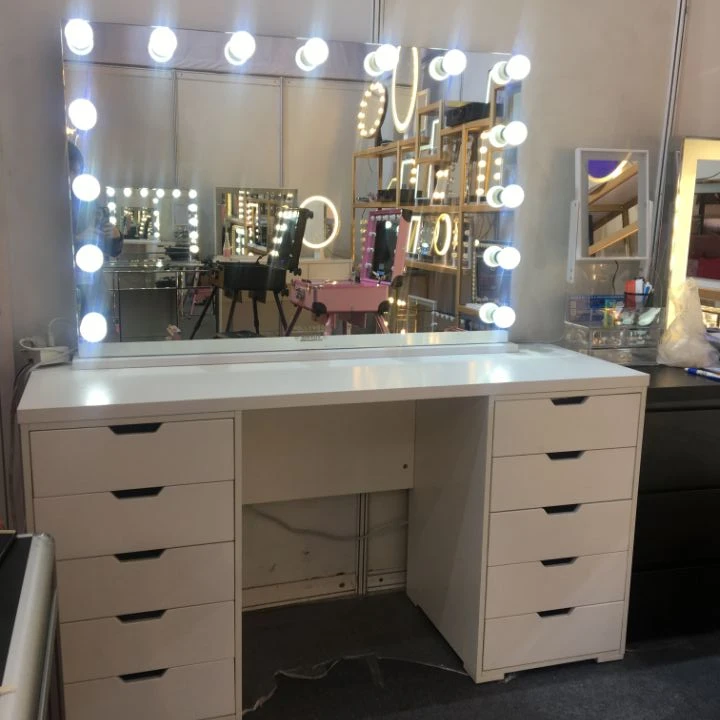 Customizable Smart Luxury Tocador Makeup Vanity Table Storage Drawer Dressing Table Mirrored Dresser With Light