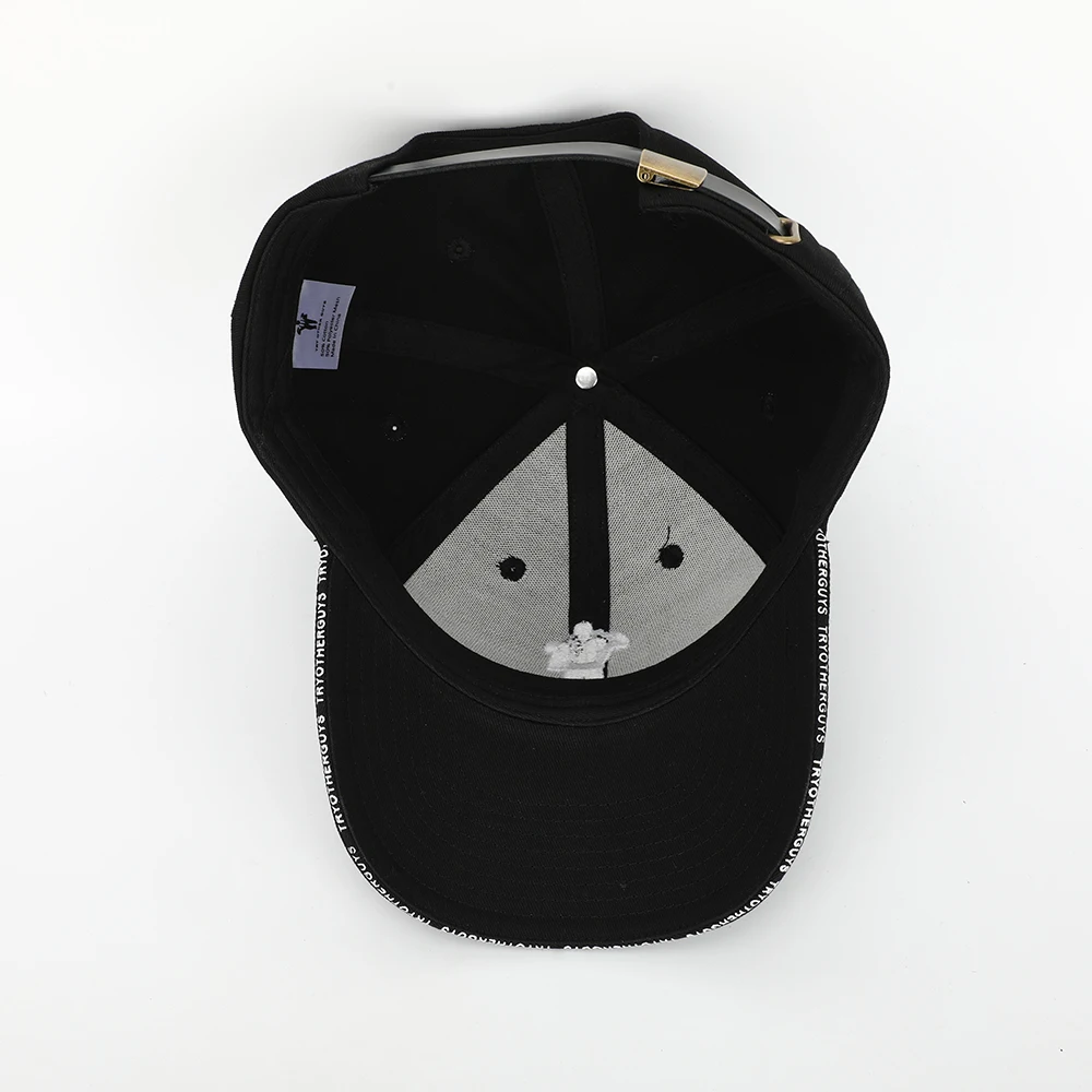 Wholesale Custom High Quality 6 Panel Plain Black Cotton Embroidery Logo Baseball Cap,Curved Sandwich Brim Structured Dad Hat