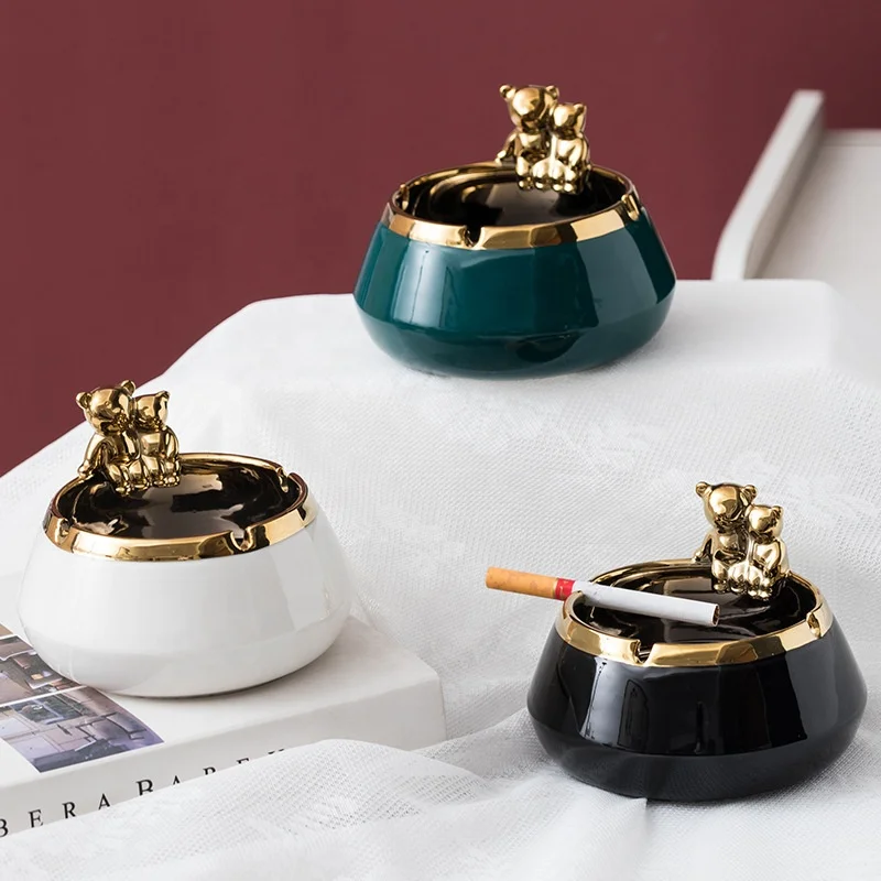 Nordic Instagram Bear Light Luxury Ashtray Home Living Room Creative Personalized Trend Office Windproof Ashtray