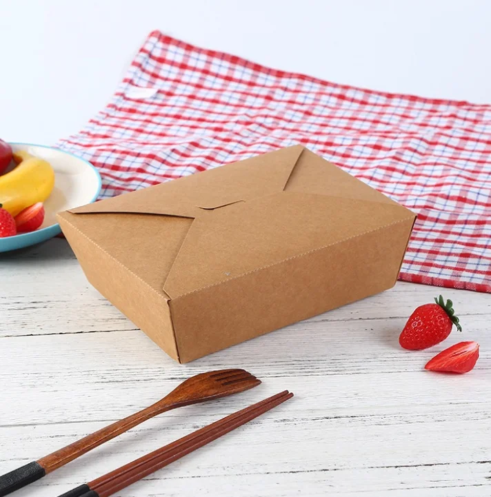 Custom Printed Kraft Paper Food Packaging Take Away Lunch Box And Salad Soup Bowl