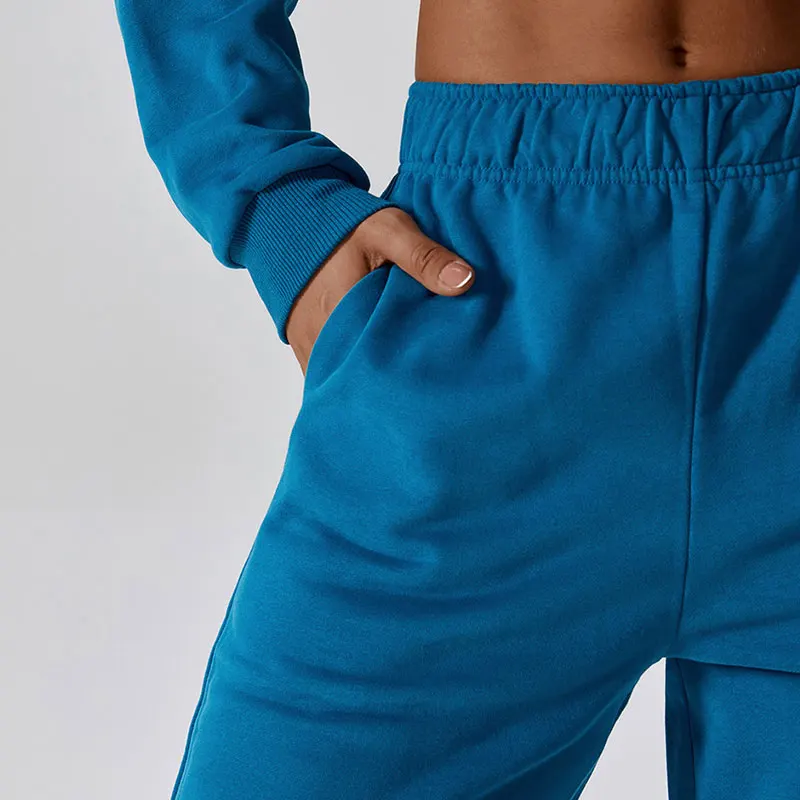 Elastic High Waist Fleece Lounge Sweatpants Wide Straight Leg Joggers with Pocket Women Fall Winter Causal Sports Sweatpants