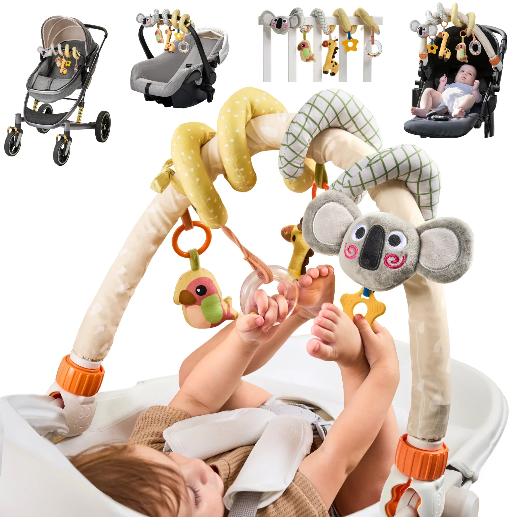 Tumama Kids Soft Koala Animal Arch Toy Set With Rattle Portable Baby Stroller&Car Seat Toy Infant Soothing Crib Arch Toys